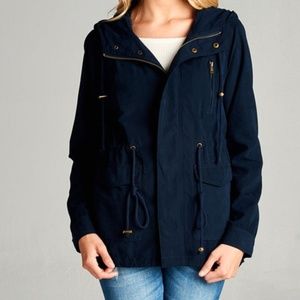 Size Medium Navy Peach Skin Hooded Jacket